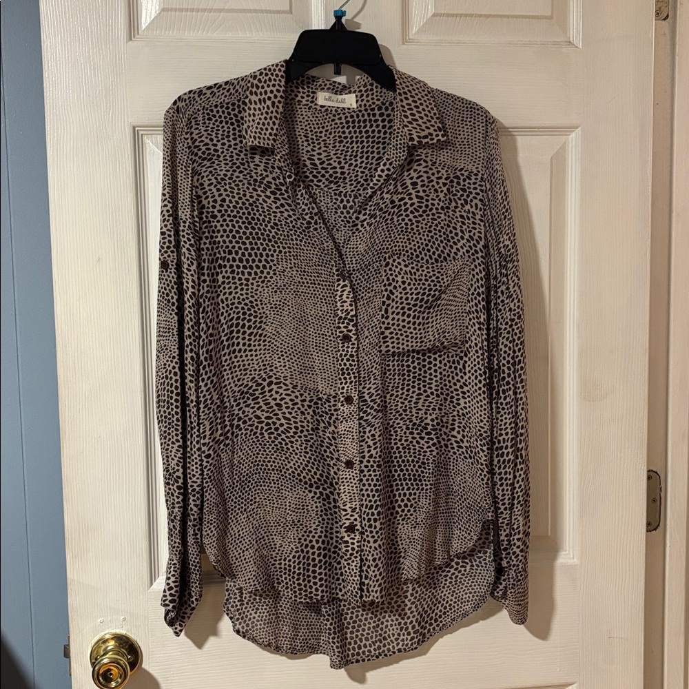 Bella Dahl Brown and Tan Animal Print Long Sleeve Button Front Blouse S